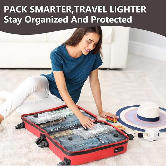 Travel Vacuum Bags for Clothes with Wireless Pump, 15 Pack Vacuum Seal Bags in 3 Combo Sizes, Space Saver Bags for Blankets and Luggage, Compression Packing Bags for Closet