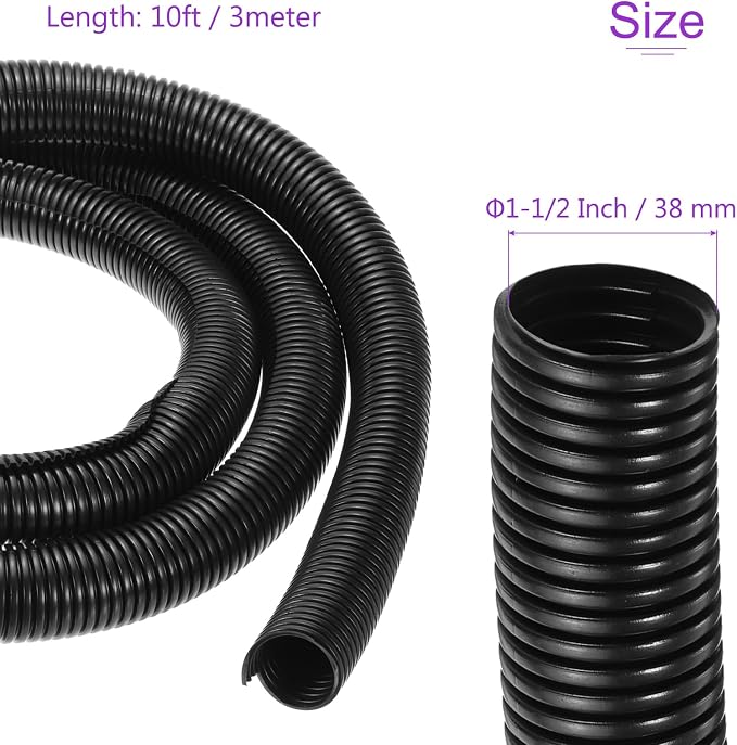 DMiotech 10ft Wire Loom Split Tubing 1 1/2 Inch(38 Mm) ID, Cord Protectors from Pet Flexible Conduit Cable Management for Office, Home, Garden, Black