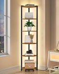 Hzuaneri Corner Shelf with LED Light 6 Tier Corner Bookshelf Standing Shelf | Tall Narrow Display Bookcase with Metal Frame for Small Space, Living Room, Home Office, Bedroom, Rustic Brown CS66601B