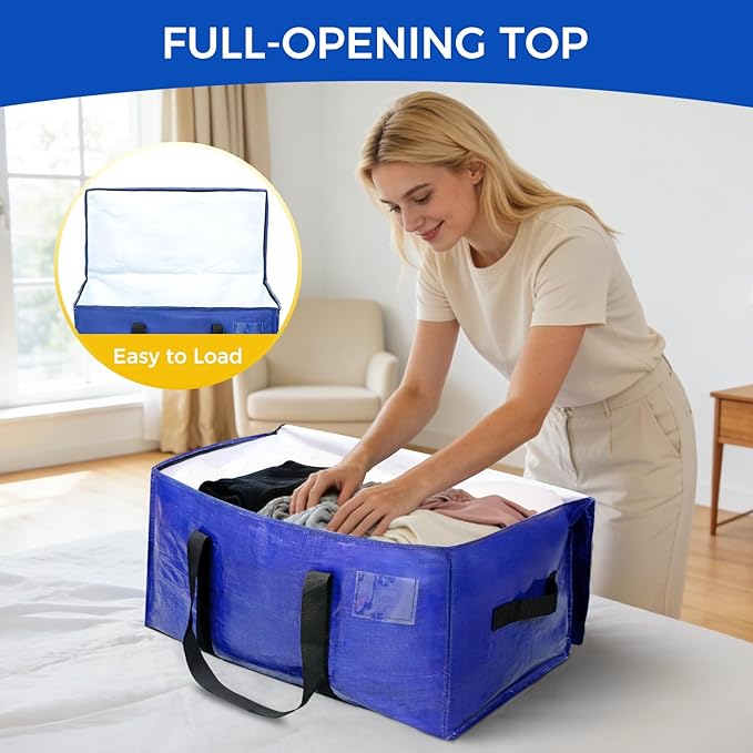 BAGAIL Heavy Duty Moving Bags with Strong Handle, Extra Large Moving Boxes, Storage Tote for Clothes, College Moving Supplies(Dark Blue, 6 Pack)
