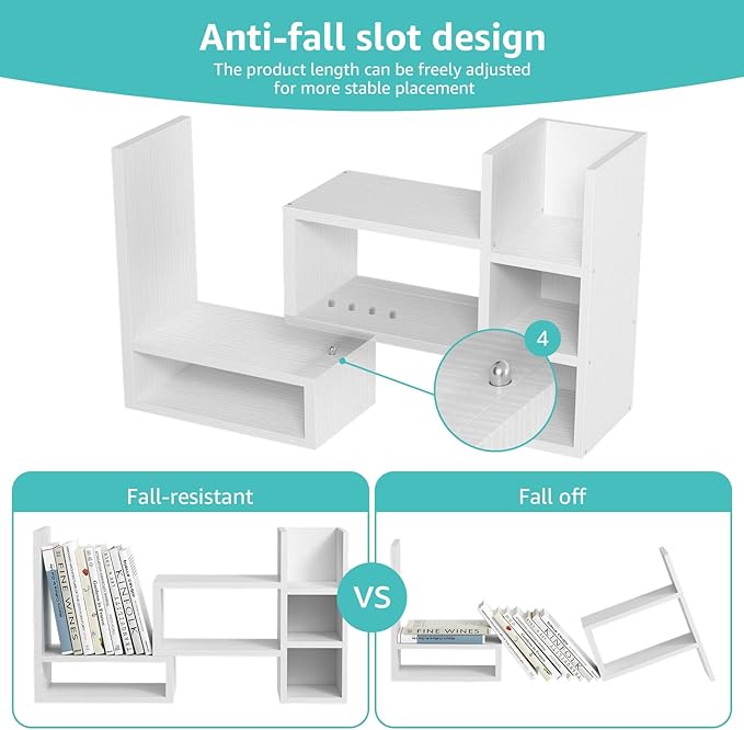 NUTIKAS Desk Shelves Desktop Organizer Shlef - White Office Organization for Top of Desk Organizers and Accessories Corner Bookshelf Table Top Shelving Small Hutch Decorations for Women Office