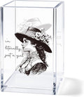 Acrylic Pen Holder Cup, Vintage Aesthetic Desk Decor, “I’m Literally Just a Girl” Pencil Holder Organizer, Black and White Fashion Style Office Accessories, Gift for Women