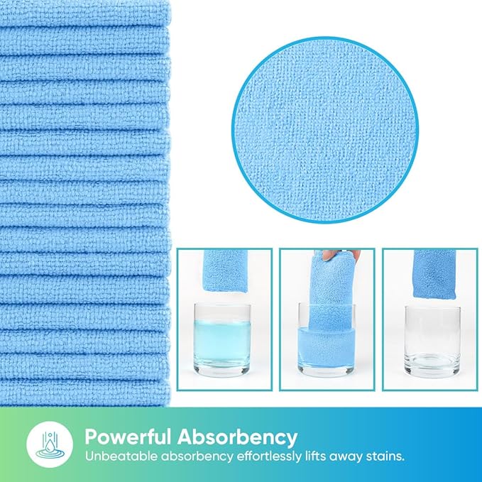 HOMEXCEL Blue Microfiber Cleaning Cloths, 20 Pack Cleaning Rags - Lint Free & Scratch-Free Microfiber Towels for Cars, House & Kitchen, Absorbent Cleaning Towels, 11.5 x 11.5 Inch