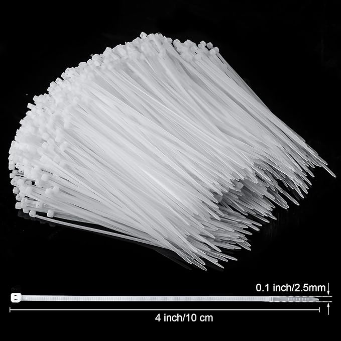1000 Pcs White Zip Ties, 4 Inch Small Clear Self-Locking Nylon Cable Ties, Plastic Premium Thin Wraps Wire Ties for Indoor and Outdoor