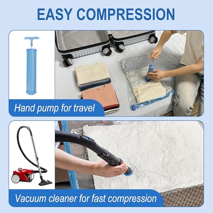 Fygrip Vacuum Storage Bags with Hand Pump, Plastic Packaging Bags, 80% Space Saver Vacuum Seal Bags for Clothing, Travel Lugggage, Blankets, Comforters, 20 Combo