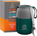 Vacuum Insulated Food Jar. Large 17oz Bowl incl. Folding Spoon, Cup. Wide Mouth Keep Hot & Cold Drinks Soup Lunch Container for Adults. BPA-Free Stainless Steel, Proof Brilliant Green