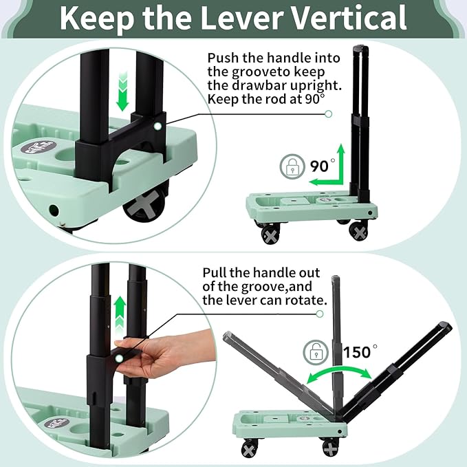 Folding Hand Truck Lightweight Hand Truck Dolly Foldable,Luggage cart with 4 Rotate Wheels, Utility Cart with Adjustable Handle,Collapsible Dolly for Moving (Black)