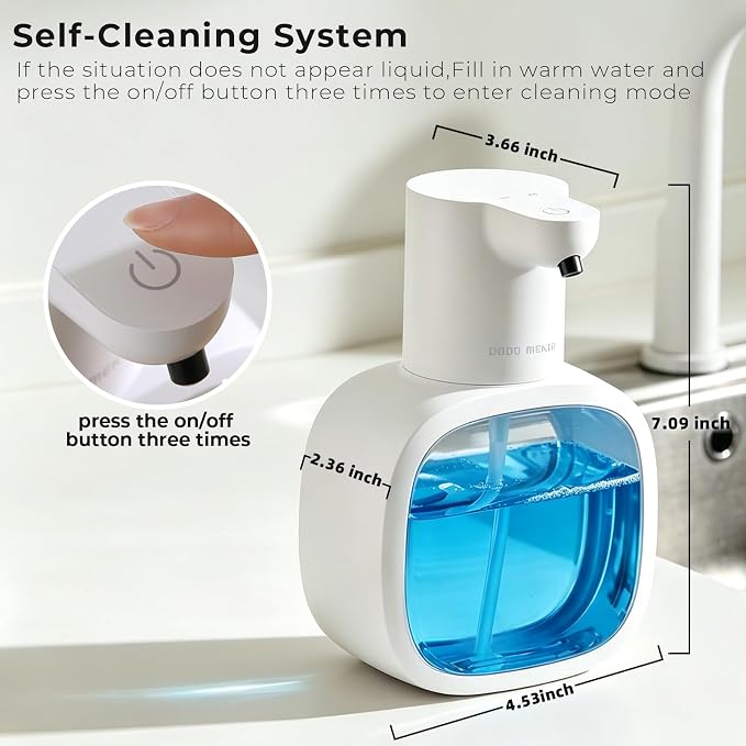 Automatic Liquid Soap Dispenser, 17oz/500ml Touchless Rechargeable with 4-Level Adjustable & IPX5 Waterproof - Level Display for Wall/Tabletop Use in Bathroom, Kitchen, White