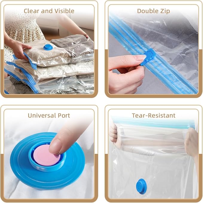 Vacuum Seal Bags with Portable Electric Pump, 9 Pack Vacuum Storage Bags for Clothing Travel, Compression Packing Space Saver Bags for Luggage Suitcase (3 Small & 3 Medium & 3 Large)