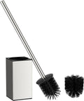 FORIOUS Toilet Brush, 2 Toilet Bowl Brush Head Square Short Brushed Nickel | Heavy Duty 304 Stainless Steel Base, Silicone and Plastic Brush Heads, 360° Deep Cleaning, Drip-Proof, Splash-Proof Design