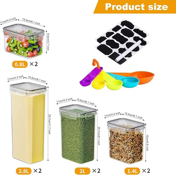stusgo 8 Pack Airtight Food Storage Containers with Lids, BPA Free Clear Pantry Storage Container for Kitchen Food Pantry Organizers and Storage, Plastic Pantry Organiser for Cereal,Flour and Sugar