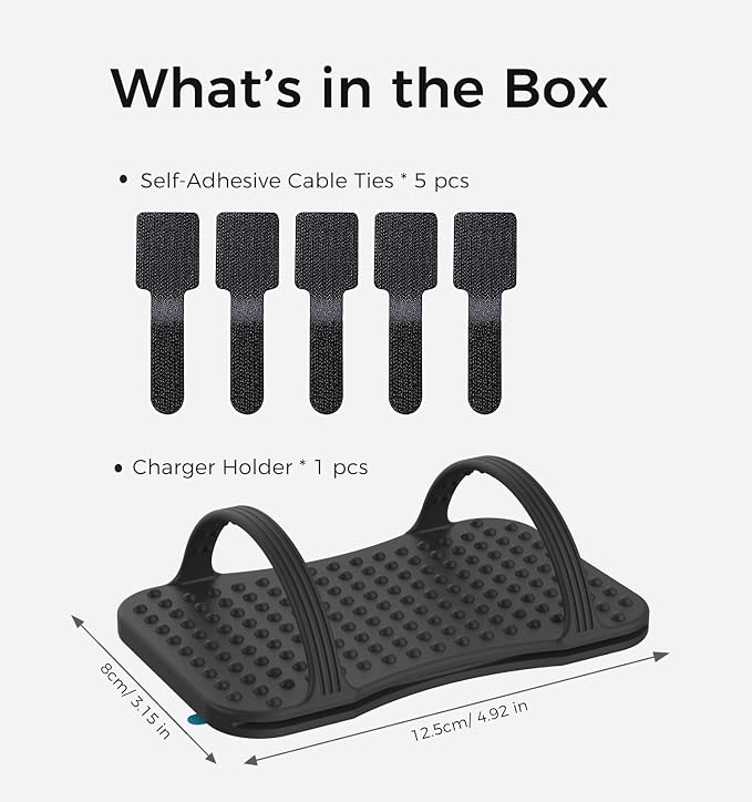 TRONWIN Laptop Charger Holder, Reinforced Silicone Adapter Mount for Under Desk Power Brick with Self-Adhesive Cable Ties, Heat-Dissipating Non-Slip Organizer for Home Office & Gaming Desk