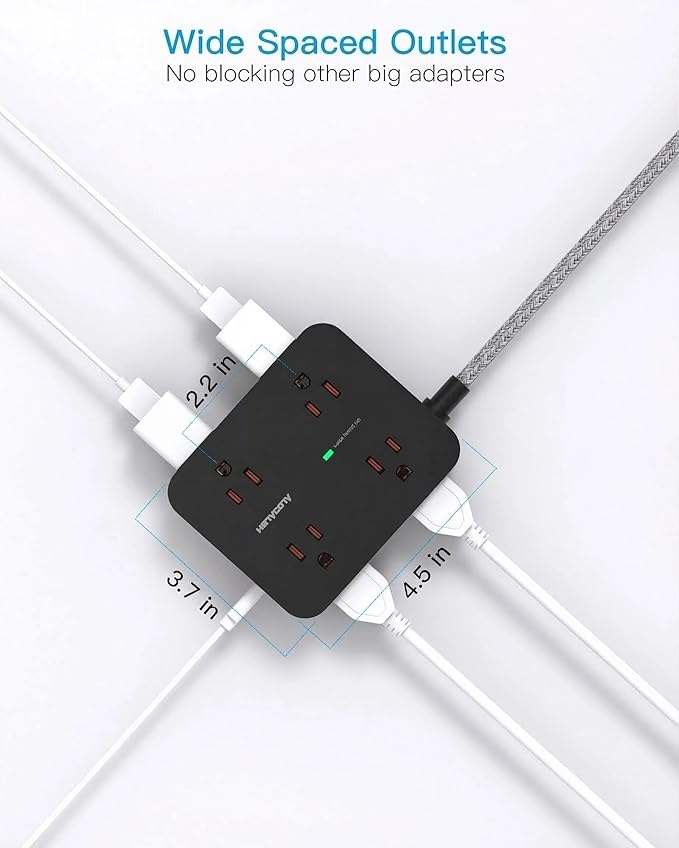 Surge Protector Power Strip 15 Ft Long Cord, HANYCONY Extension Cord 15 Feet with 8 Outlets 4 USB Ports(2 USB C), Flat Plug, Desk Charging Station for Home Office College Dorm Room Essentials