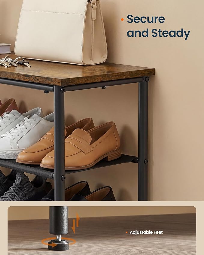 SONGMICS HOME 4-Tier Shoe Rack, Free Standing Shoe Storage Organizer, 12 x 29.7 x 28.2 Inches, Metal Frame with Top Surface for Closet Entryway, Rustic Brown and Black