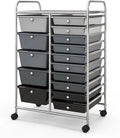 Moccha 15-Drawer Rolling Storage Cart - Under Desk Storage Drawers with wheels for Craft Art Supply Paper Salon, Scrapbook Paper Tools, Mobile Utility Cart for Classroom (15 Drawers, Gradient Grey)