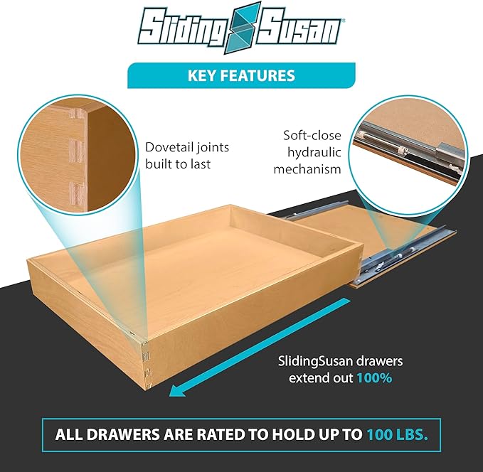 SlidingSusan Pull Out Drawer Organizer for Cabinets, Gliding Soft Close Shelves for Kitchen, Pantry, Bathroom, & Storage Organization, Hard Rock with MDF Core, 14 Inch Wide x 18 Inch Deep