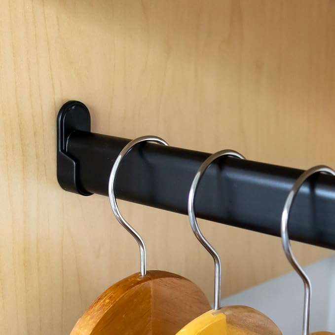 Closet Rod Kit - Oval Rod, 92 inch (2337mm) long with 6 end caps and center support. (Matte Black)