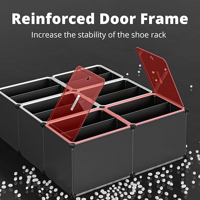 MAGINELS 6-Tier Shoe Rack,Expandable Plastic Shoe Cabinet. Shoe Storage with Door,Entryway, Closets, Hallway, and Bedroom.Accommodates Up to 24 Pairs of Shoes.Grey (3 by 6)