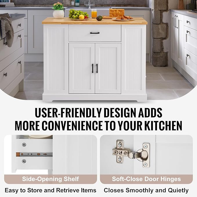 VEVOR 46" Wood Top Breakfast Bar with Storage Cabinet, Farmhouse Kitchen Table with Adjustable Shelf, Drawer, for Dining Kitchen Living Room, White