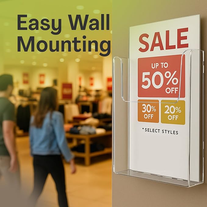 Acrylic Brochure Holder for Wall Mounting, Clear Display for 8.5" x 11" Flyers, Literature Holder for Magazines, Pamphlets, Menus, Includes Screws & Plastic Anchors – Pack of 8