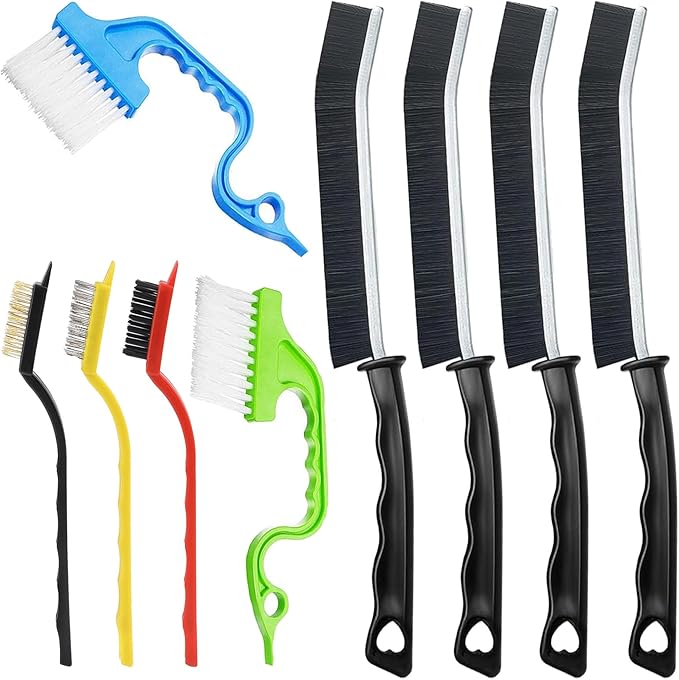 Cleaning Brush, 9 Pcs Hard Bristle Crevice Cleaning Brush Set for Kitchen Bathroom Toilet Grout Bottle Gap Window Tracks, Multifunctional Home Essentials Scrub Cleaning Tools