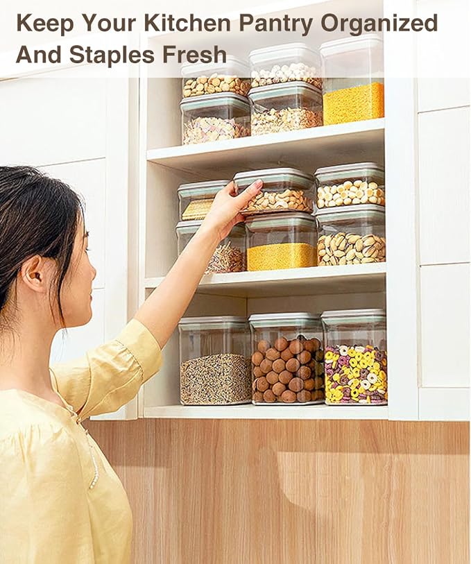 Pop Airtight Food Storage Containers with Lids Stackable Containers for Kitchen Pantry Organization Ideal for Cereal Snacks Flour Sugar Coffee and Spaghetti (gray, 4.2qt)
