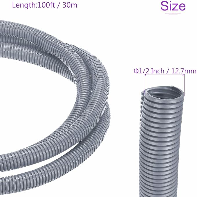 DMiotech 100ft Wire Loom Split Tubing 1/2 Inch(12.7mm) ID, Cord Protectors from Pet Flexible Conduit Cable Management for Office Home Garden, Gray