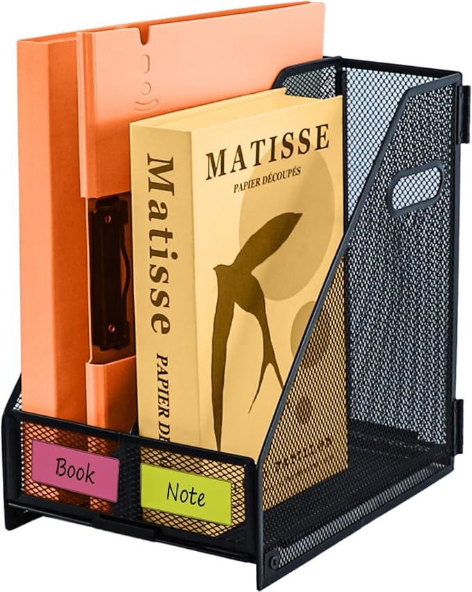 2 compartments metal file racks metal Mesh Desktop Organizer for Desk,Storage Binder Organizer for Office Home School