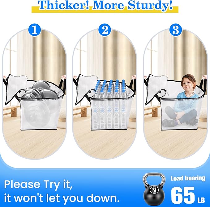 BlissTotes 6-Pack Large Moving Bags with Backpack Straps & Strong Zippers, Heavy-Duty Storage Bags Moving Boxes for Space Saving, Dorms, Transport, 125L-30 Gallons, Clear