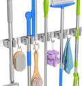 Broom Holder Wall Mount Mop Organizer, 5 Racks 4 Hooks | Premium Stainless Steel Broom Hanger for Durable Rustproof Tool Rack Storage in Home, Kitchen, Garden, Laundry, Garage