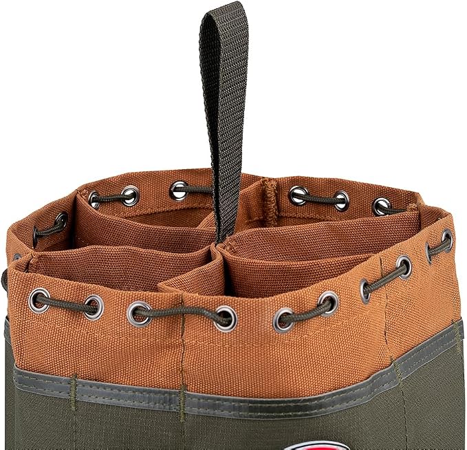 BucketBoss 25001 Canvas Organizer Parachute Bag with 19 Pockets for Nails,Screws, and Bolts in Brown