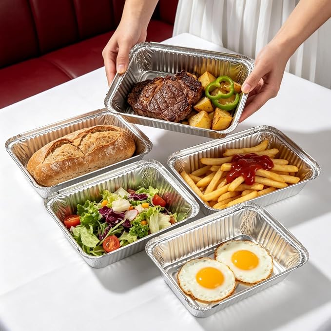MOACOCK 100 Pack Aluminum Pans with Lids(8.5"×6"), 2.25lb Foil Pans with Board Lids, Disposable Take Out Food Containers, Foil Pans for Meal Prep Freezer Cooking Baking