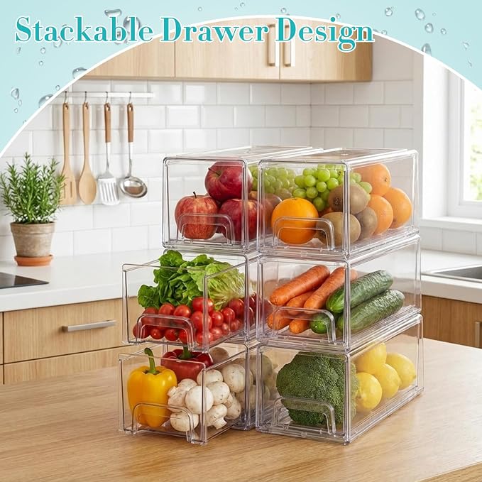Havawish 1 Set Ice Container for Freezer with Scoop, Ice Storage Bin with Lid, Pull out Freezer Bin Organizer for Refrigerator, Clear Stackable Holder, Medium 12.6 x 4.7 x 4.3 Inch