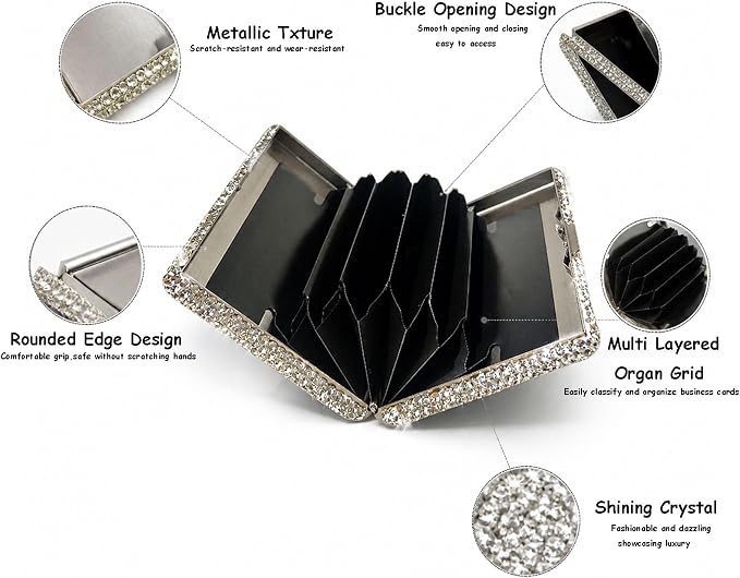 1Pc Card Wallet Card Case Bling Bling Business Card Holder,Silver | Fashion,Crystal and Aluminum,Unisex-Adults,Compact Purse,Rhinestone