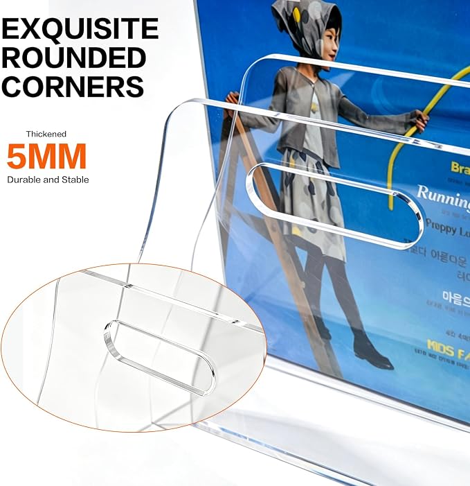 Acrylic Magazine File Holder with Carrying Handle, 4 Vertical Compartments Desk File Organizer, Clear File Sorter for Office, Magazines, Books, B5 Size