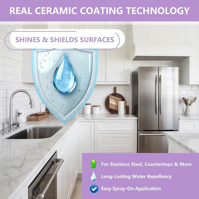Ceramic Coating Spray for Kitchen Appliances and Stainless Steel | 17.3oz Anti Fingerprint Spray, Cerami Coat for Appliances, Long-Lasting Multi-Surface Shine, Fingerprint Resistant for Stoves