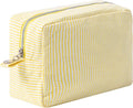 Large Capacity Striped Pencil Case Cosmetic Bag with Zipper Portable Stationery Organizer Pouch for School Students Teens Travel Toiletry Bag (Yellow)