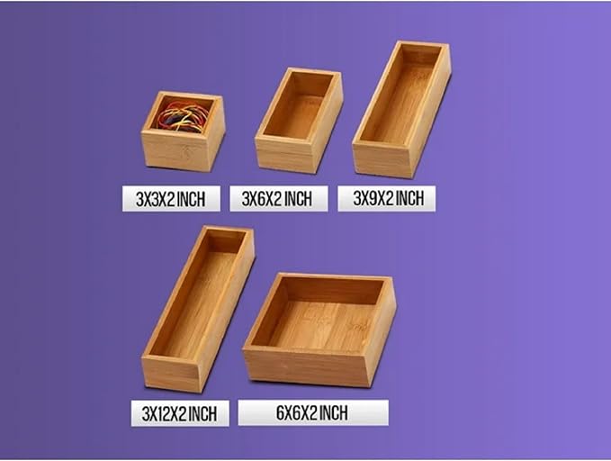 YBM HOME Bamboo Drawer Organizer Storage Box for Kitchen Drawer, Junk Drawer, Office, Bedroom, Children Room, Craft, Sewing, and Bathroom, 2 Pack 3x6x2 inch