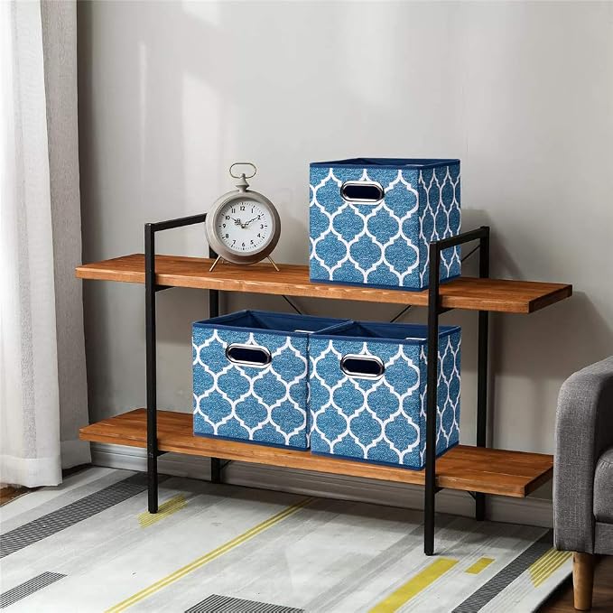 Folding Cube Storage Bins 10.5x10.5 x 11 In Navy Blue Collapsible Cloth Storage Cube Boxes Fabic Cube Baskets Storage Inserts Drawer Organizer Closet ,QY-SC09-3