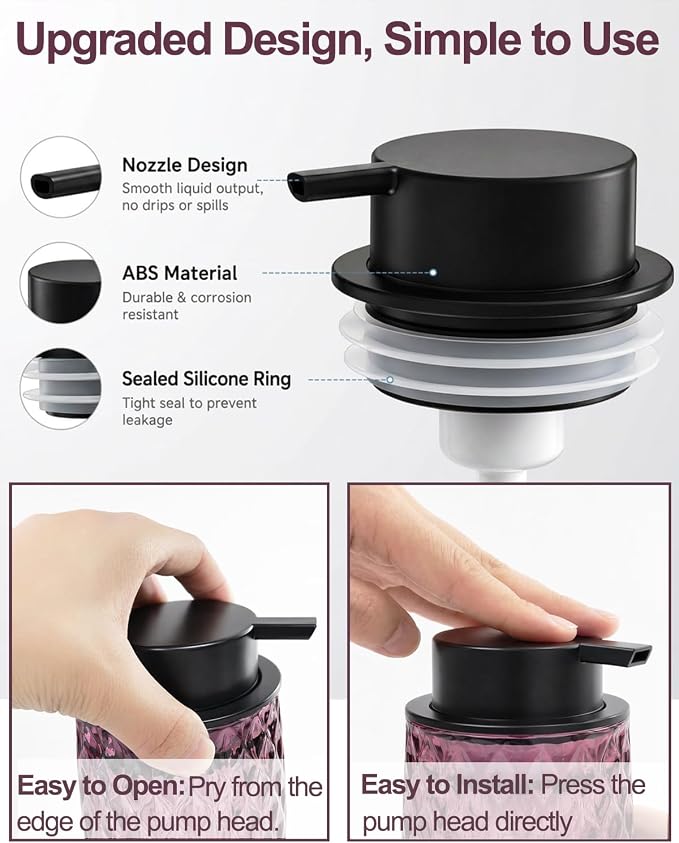 Glass Foaming Soap Dispenser, Purple Embossed Foam Hand Soap Dispenser | 2PCS Refillable Foaming Soap Bottle, with Black Pump for Bathroom, Kitchen, Elegant Modern Home Decor, 12 OZ Large Capacity