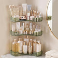3-Tier Corner Bathroom Counter Organizer with Makeup Brush Holder, Green | Large Makeup Organizers for Vanity, Corner Bathroom Countertop Organizer for Cosmetic Perfume Skincare Storage