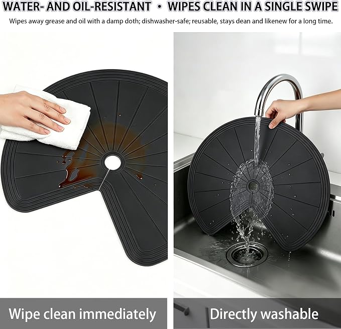 2 PCS Lazy Susan Shelf Liner,Silicone Waterproof Shelf Cabinet Liner,Non Slip Heat Resistant Lazy Susan Liners for Kitchen Cabinet (Black,27 Inch)