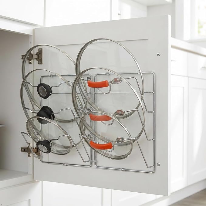 Simple Houseware 2-Pack Door/Wall Mount Pot Lid Organizer Rack, Chrome | Cabinet Door / Wall Mount, 9.5" W x 4.5" D x 11.5" H