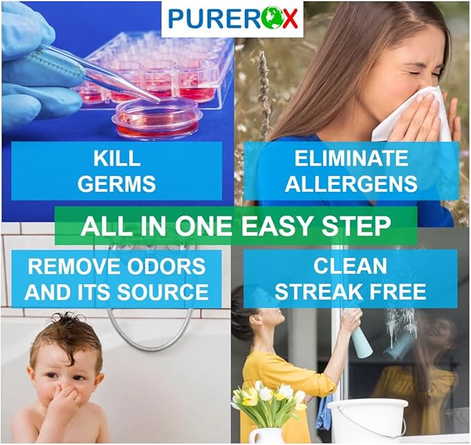 PUREROX disinfectant (3.4oz, 2pk) TSA Approved travel size. Eliminate 99.9999% viruses Norovirus, MRSA, Fungus, Bacteria. Hospital Grade. Safe for Use Anywhere. No residue. Suitable for All Surfaces.