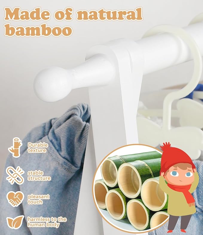 Kids Clothing Rack with Storage, Dress Up Rack, Child Clothes, Small Garment, for Costume, Bamboo (White)
