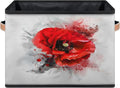 Red Flower Closet Storage Bin, Foldable Storage Baskets for Shelves, Decorative Shelf Organizer Poppy Floral Black Grey Vintage Fabric Cube Bin for Living Room Bedroom Home Dorm