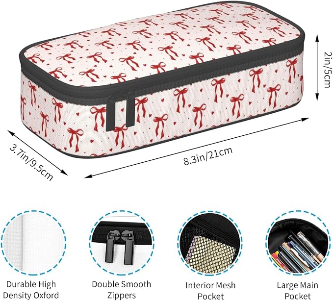 Red Bow Large Pencil Case for Girls Boys, Pencil Pouch Pen Bag Kids Teen | Big Capacity with Flip Top Zipper Stationery Organizer Storage Back to School Supplies for School Office College Student