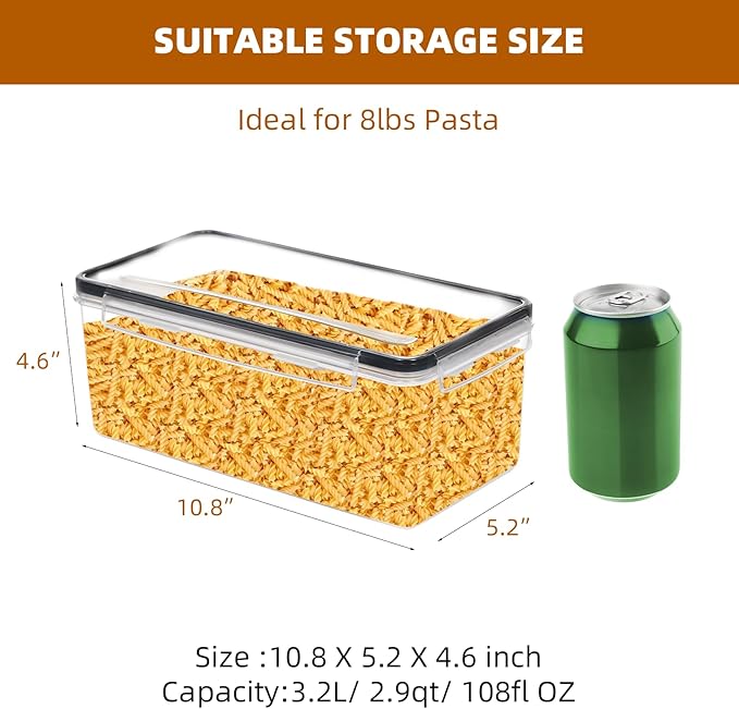 stusgo Airtight Food Storage Containers with Lids, BPA-Free Plastic Canisters for Pasta, Spaghetti & Kitchen Pantry Organization 4pcs (3.2L)