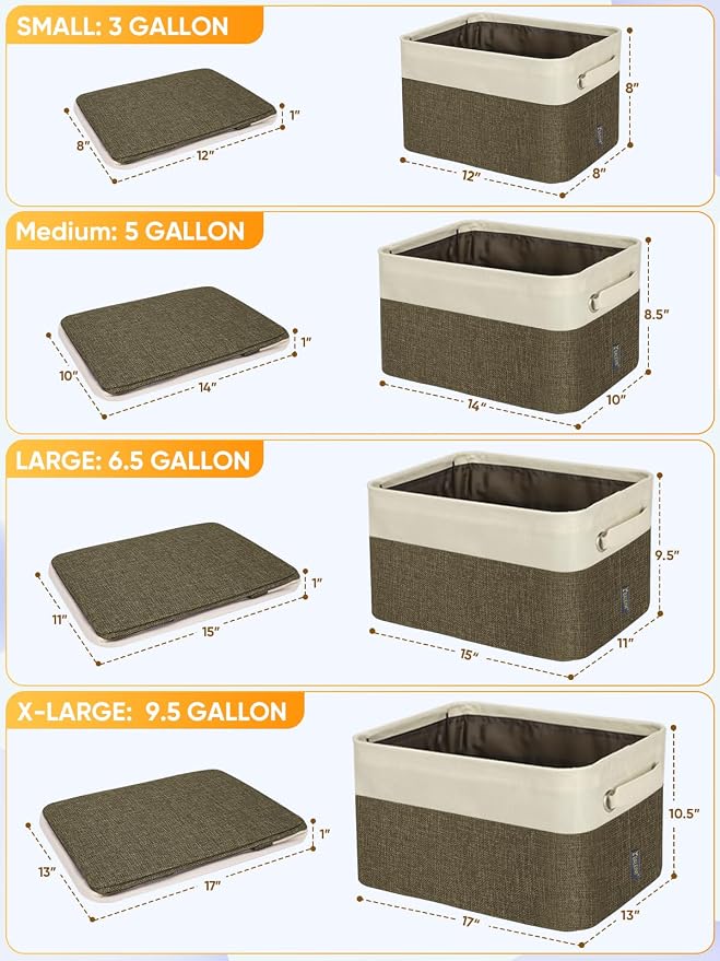 BALEINE 3 Pack Fabric Closet Storage Bins for Shelves, Linen Closet Organizers and Storage, Decorative Baskets for Organizing, Shelf, Clothes, Home, Office (Brown, 14''x10''x8.5'')