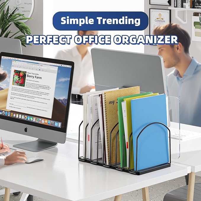 Simple Trending 9 Section Metal File Sorter Organizer, Black | Vertical Layout, Multi-Functional, Metal File Rack for Desk Home Office, 13.25"D x 8.25"W x 7.5"H